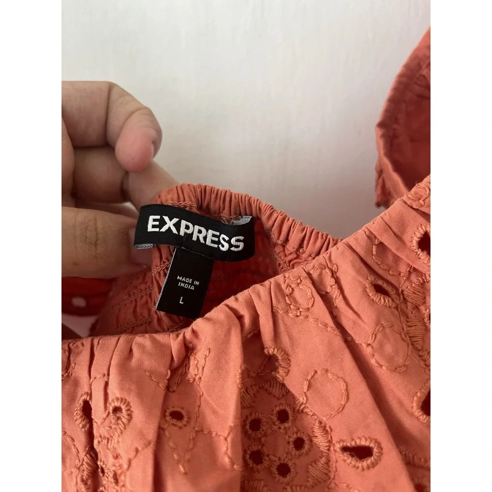 Women’s Rust Eyelet Ruffle Off-Shoulder Top - Picture 2 of 7